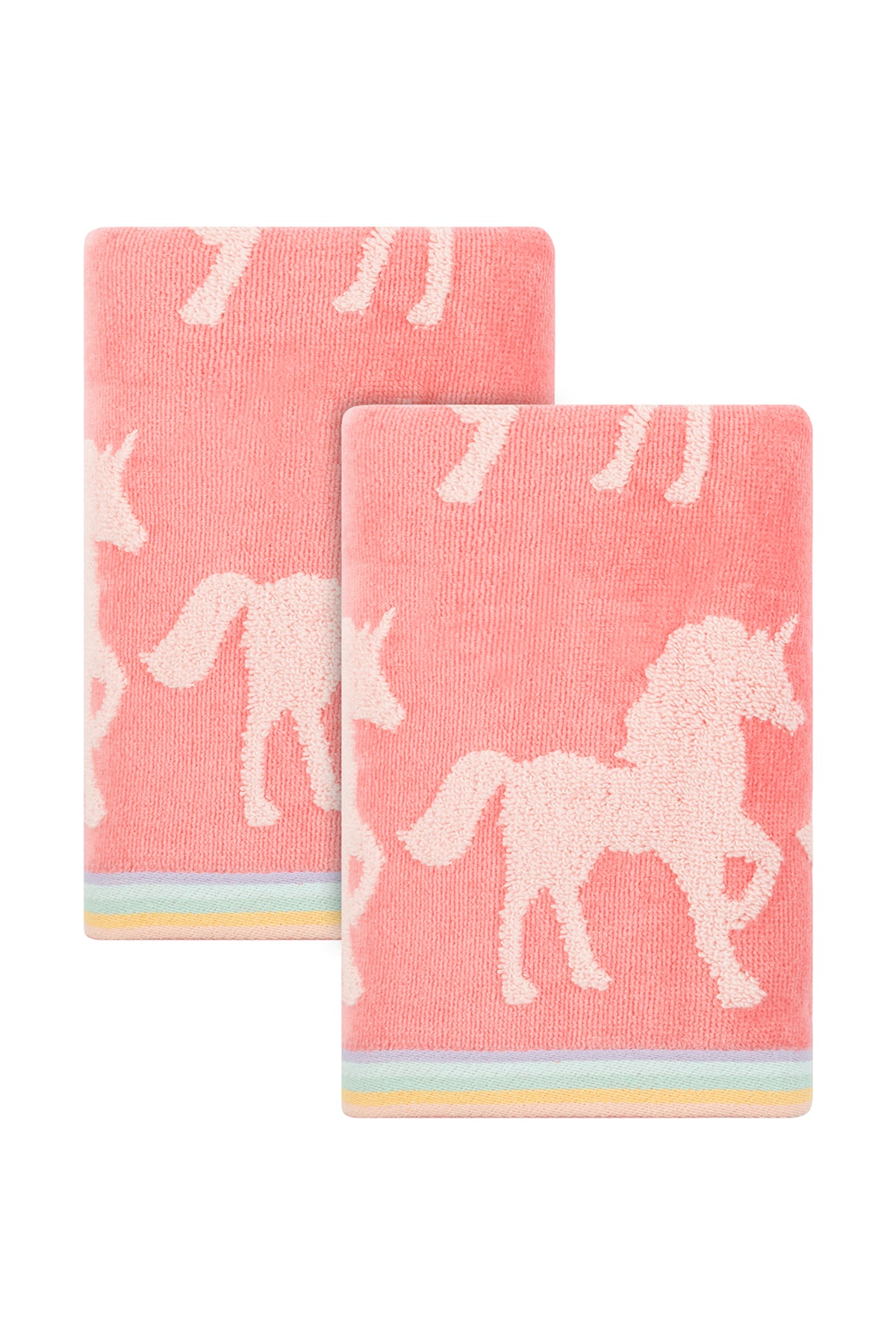 3pc CARO Home (1) Bath Towels (2) Hand Towel Unicorn's Pink Rainbow  Mystical Fun