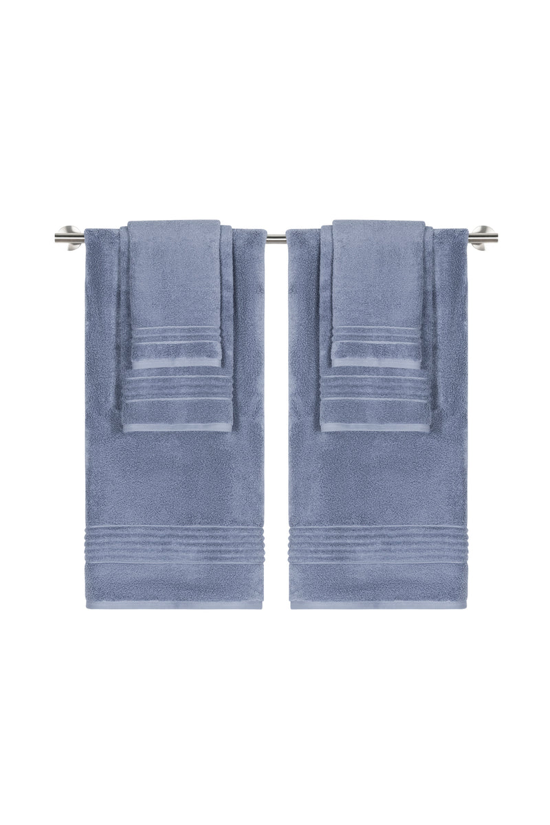 CARO HOME HAND TOWEL (2) BLUE GRAY STRIPES 18 X 28 100% Cotton NWT